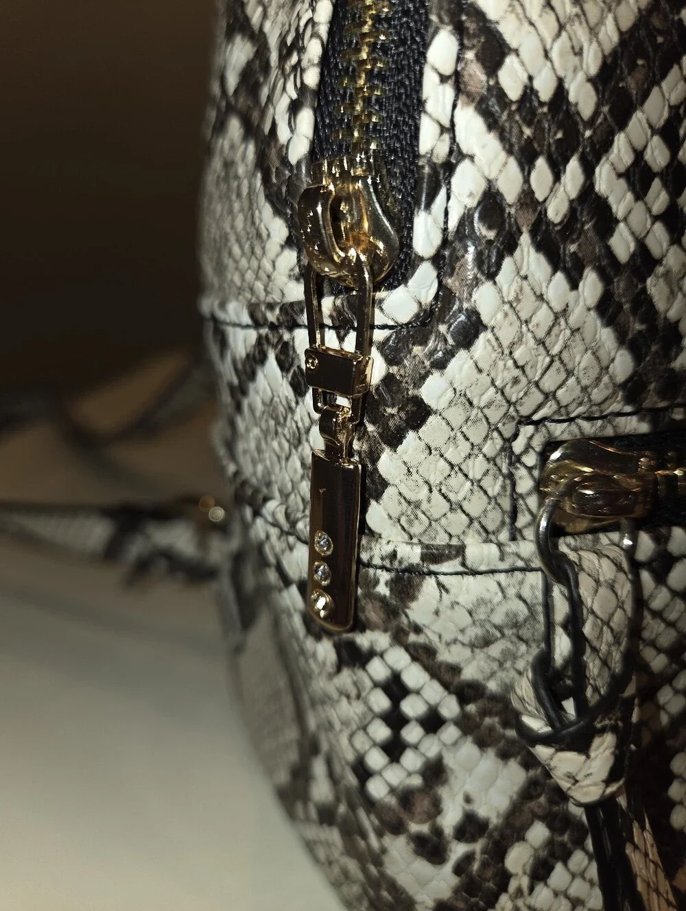 Steven Madden Snake-Print Mini Backpack - White/Black